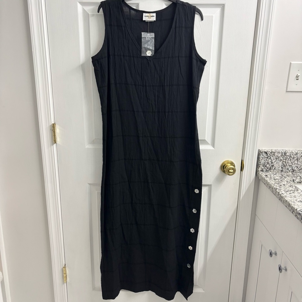 Vintage Windowpane Gauze Maxi Dress Black Large Laura Kidd USA